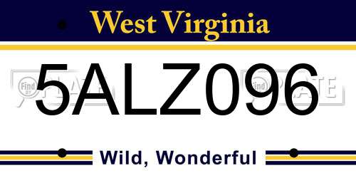 5ALZ096 West Virginia License Plate