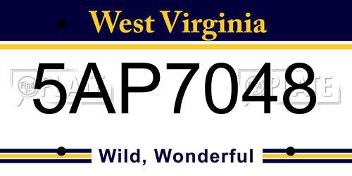5AP7048 West Virginia License Plate