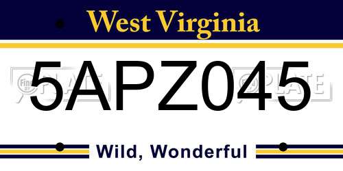 5APZ045 West Virginia License Plate
