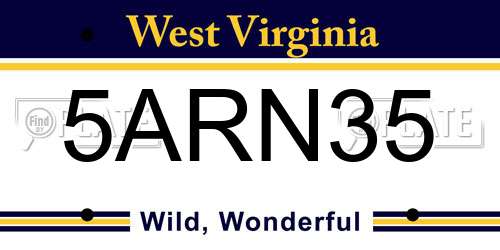 5ARN35 West Virginia License Plate