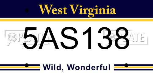 5AS138 West Virginia License Plate
