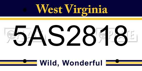 5AS2818 West Virginia License Plate