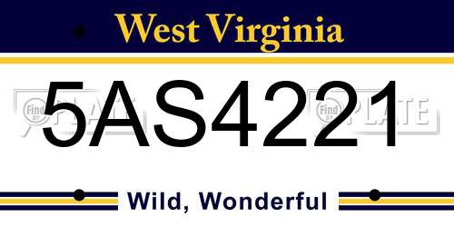 5AS4221 West Virginia License Plate