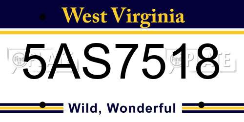 5AS7518 West Virginia License Plate