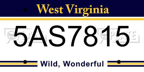 5AS7815 West Virginia License Plate