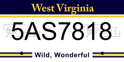 5AS7818 West Virginia License Plate