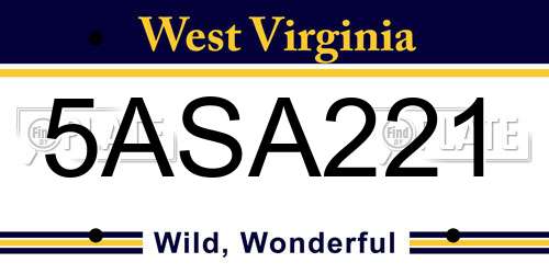 5ASA221 West Virginia License Plate