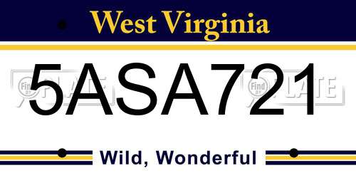 5ASA721 West Virginia License Plate