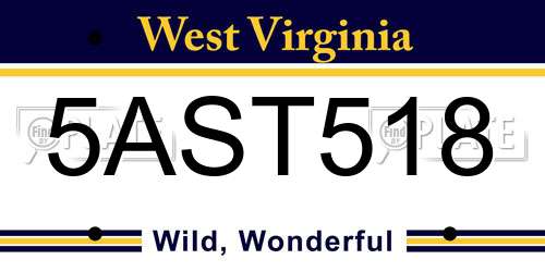 5AST518 West Virginia License Plate