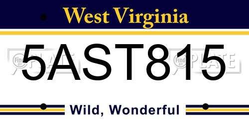 5AST815 West Virginia License Plate