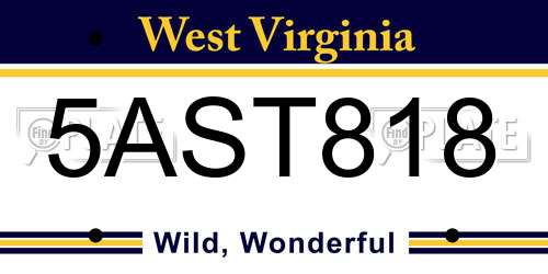 5AST818 West Virginia License Plate