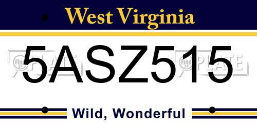 5ASZ515 West Virginia License Plate