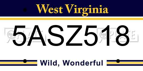 5ASZ518 West Virginia License Plate