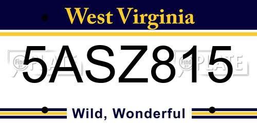 5ASZ815 West Virginia License Plate