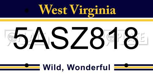 5ASZ818 West Virginia License Plate
