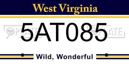 5AT085 West Virginia License Plate