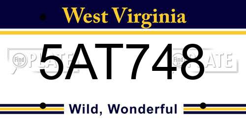 5AT748 West Virginia License Plate