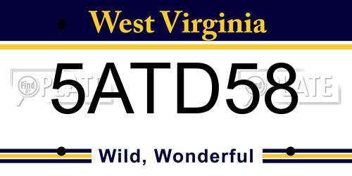 5ATD58 West Virginia License Plate