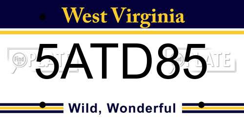 5ATD85 West Virginia License Plate