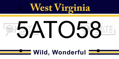 5ATO58 West Virginia License Plate