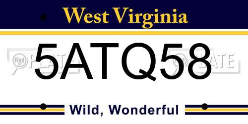 5ATQ58 West Virginia License Plate