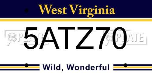 5ATZ70 West Virginia License Plate