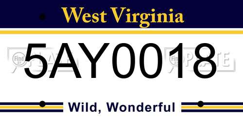 5AY0018 West Virginia License Plate