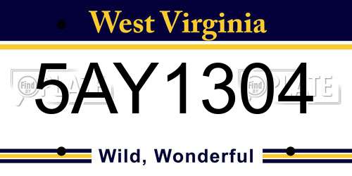 5AY1304 West Virginia License Plate