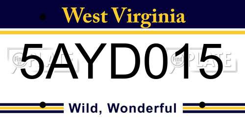 5AYD015 West Virginia License Plate