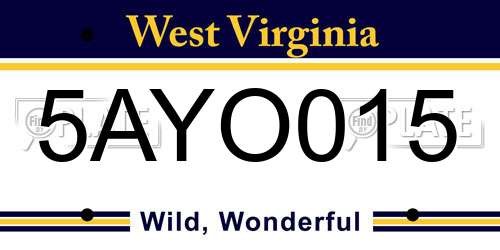 5AYO015 West Virginia License Plate