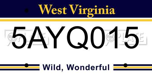 5AYQ015 West Virginia License Plate