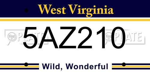 5AZ210 West Virginia License Plate