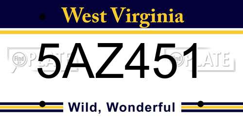 5AZ451 West Virginia License Plate