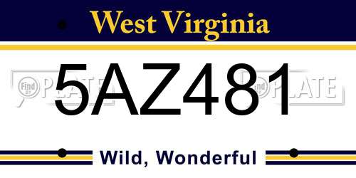 5AZ481 West Virginia License Plate