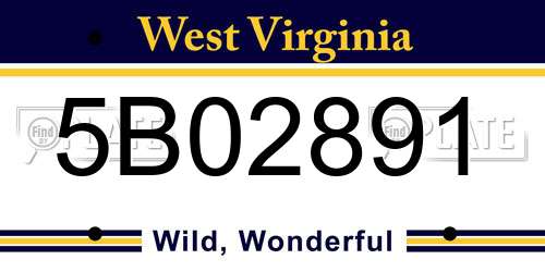5B02891 West Virginia License Plate