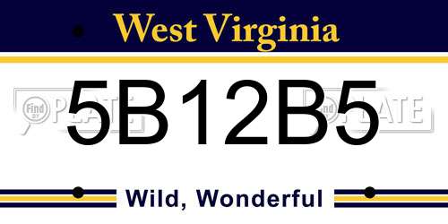 5B12B5 West Virginia License Plate