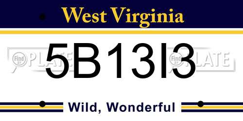 5B13I3 West Virginia License Plate