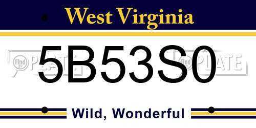 5B53S0 West Virginia License Plate