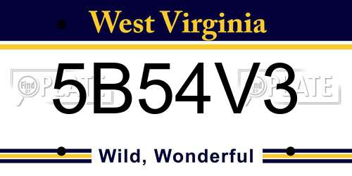 5B54V3 West Virginia License Plate