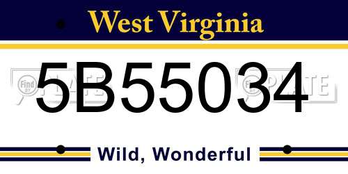 5B55034 West Virginia License Plate