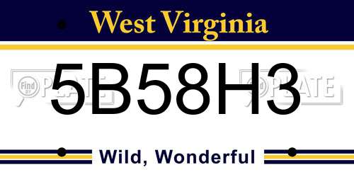 5B58H3 West Virginia License Plate