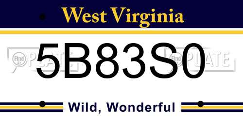 5B83S0 West Virginia License Plate