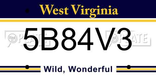 5B84V3 West Virginia License Plate