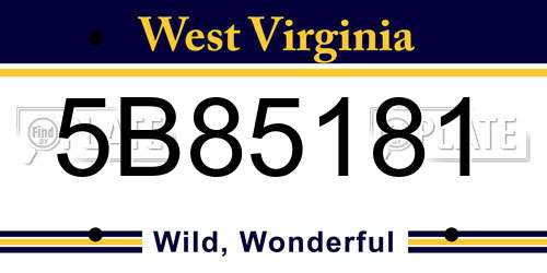 5B85181 West Virginia License Plate