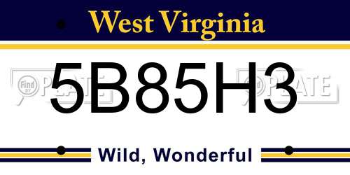 5B85H3 West Virginia License Plate