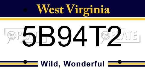 5B94T2 West Virginia License Plate