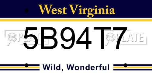 5B94T7 West Virginia License Plate