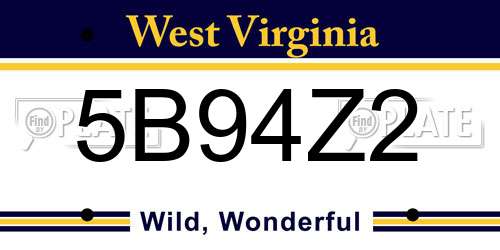 5B94Z2 West Virginia License Plate