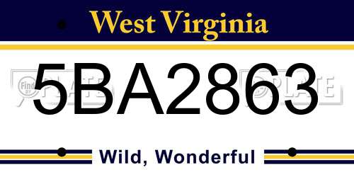 5BA2863 West Virginia License Plate
