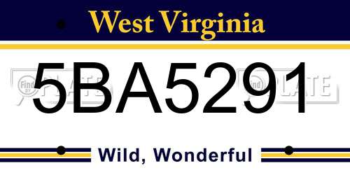 5BA5291 West Virginia License Plate